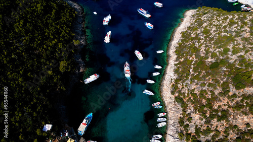 Aerial View of Deep Blue Sea Water with Sailing Boats in a Harbour Marina