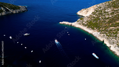 Aerial View of Deep Blue Sea Water with Sailing Boats in a Harbour Marina