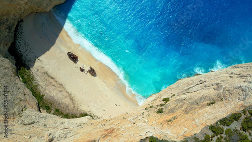 Aerial View of Azure Sea Water and Famous Navagio Beach | Zakynthos, Greek Island
