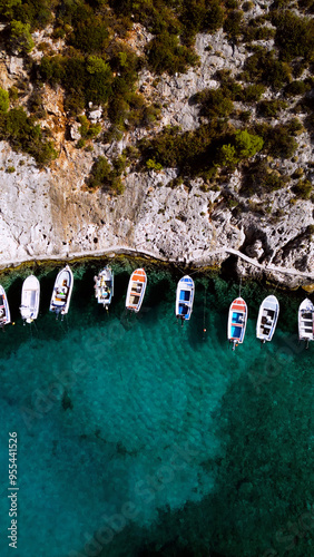 Aerial View of Deep Blue Sea Water with Sailing Boats in a Harbour Marina