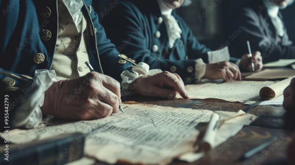 men signing a bill of law in the Age of Enlightenment men signing a bill of law in the Age of Enlightenment