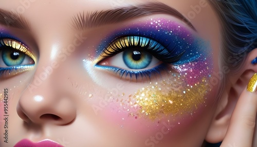 Closeup of Woman with Makeup Brushes & Glitter