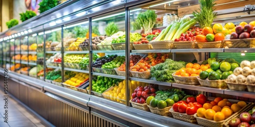 A Vibrant Display of Fresh Produce in a Modern Grocery Store, Grocery Store, Produce, Fresh Food, Vitamins