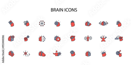 Brain icon set.vector.Editable stroke.linear style sign for use web design,logo.Symbol illustration.