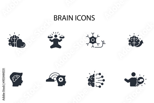 Brain icon set.vector.Editable stroke.linear style sign for use web design,logo.Symbol illustration.