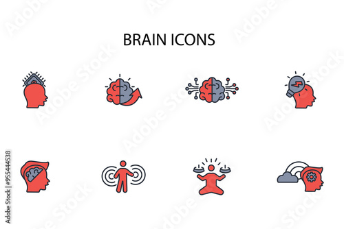 Brain icon set.vector.Editable stroke.linear style sign for use web design,logo.Symbol illustration.