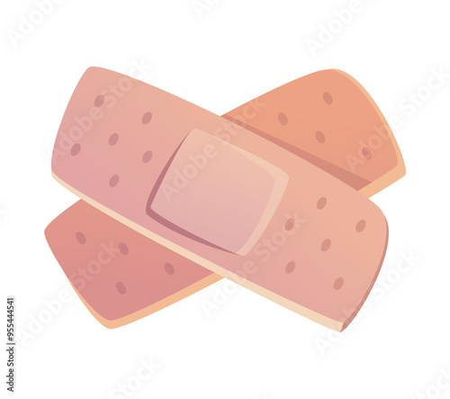 A flat vector illustration of two crossed adhesive bandages in a soft pastel color palette The bandages are shown in a clean simple style perfect for medical themed designs