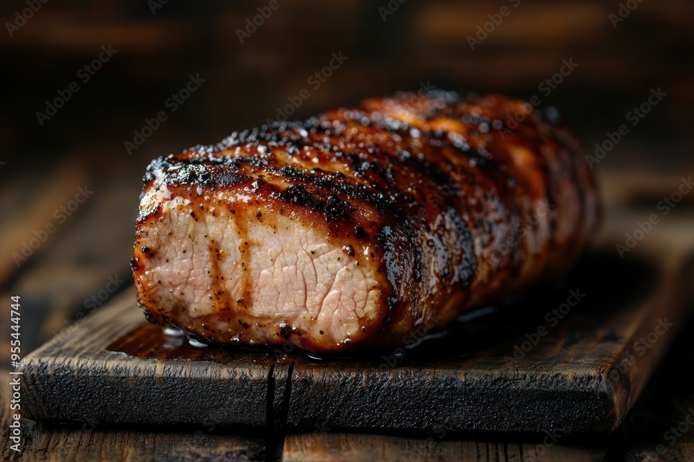 Grilled Pork Tenderloin on Wooden Cutting Board Grilled Pork Tenderloin on Wooden Cutting Board