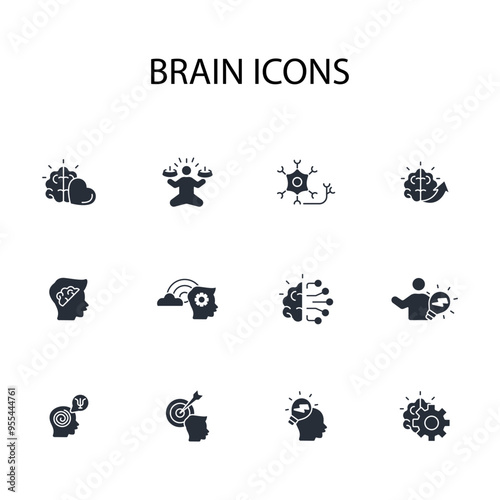 Brain icon set.vector.Editable stroke.linear style sign for use web design,logo.Symbol illustration.