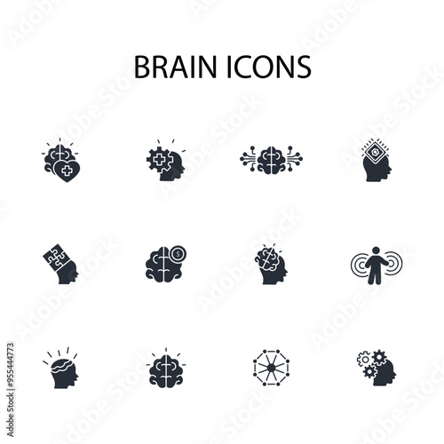Brain icon set.vector.Editable stroke.linear style sign for use web design,logo.Symbol illustration.