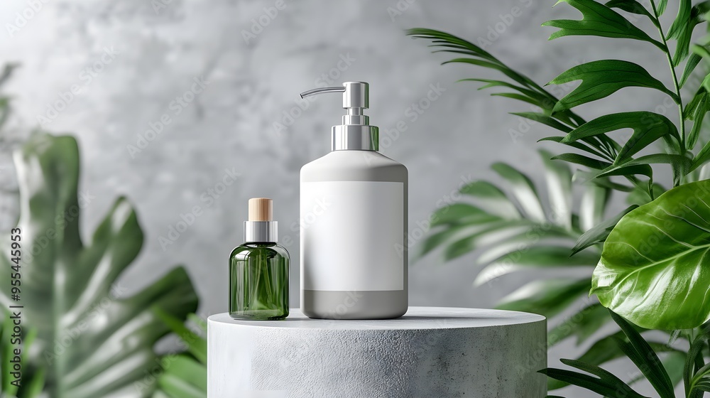 Shampoo, Hand Soap Bottle Mockup with Blank Label Design in Modern Bathroom. Shampoo, Hand Soap Bottle Mockup with Blank Label Design in Modern Bathroom.