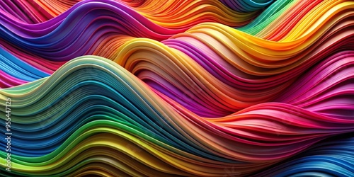 Abstract Rainbow Waves, 3D Render, Colorful Curves, Abstract Art, Fluid Dynamics