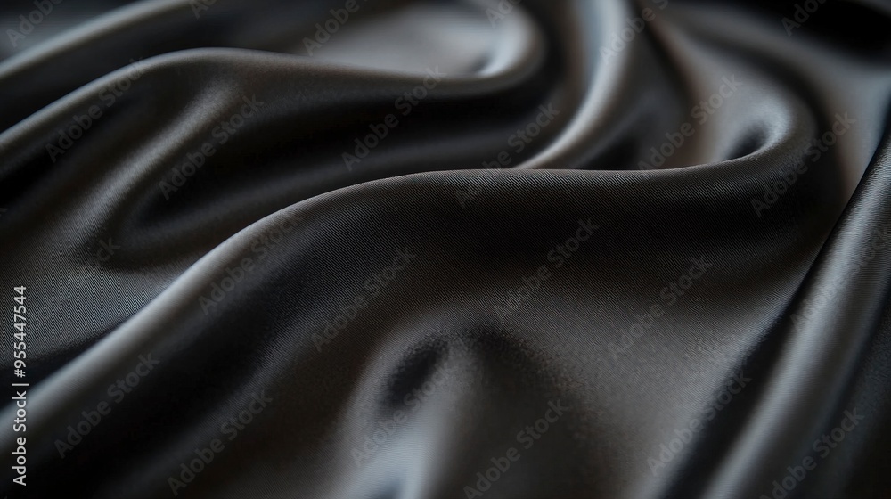 Close-up of a smooth, slightly reflective black fabric showcasing its texture and subtle lighting highlights, creating an elegant and sleek appearance. Close-up of a smooth, slightly reflective black fabric showcasing its texture and subtle lighting highlights, creating an elegant and sleek appearance.