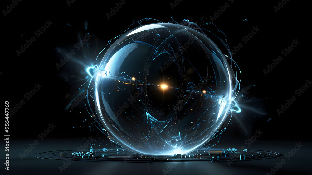 A futuristic abstract scene where negative and positive ions are visualized as floating orbs surrounded by energy waves, with a dark background highlighting the contrast between opposing forces A futuristic abstract scene where negative and positive ions are visualized as floating orbs surrounded by energy waves, with a dark background highlighting the contrast between opposing forces