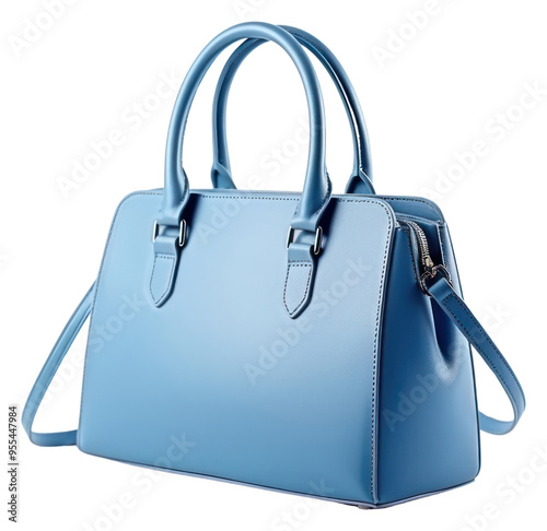 PNG  Blue leather handbag purse blue. photo