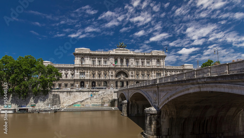 Palace of Justice timelapse hyperlapse - courthouse building with Ponte Sant' Umberto bridge. Rome, Italy.