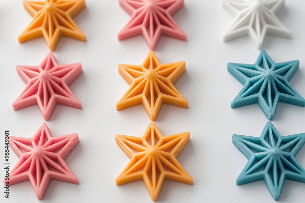 Colorful 3D Printed Stars in Rows: Vibrant Geometric Patterns for Creative Design and Innovation