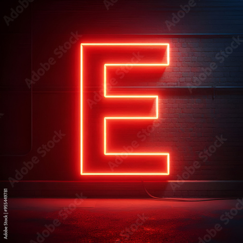 3d red neon letter E photo