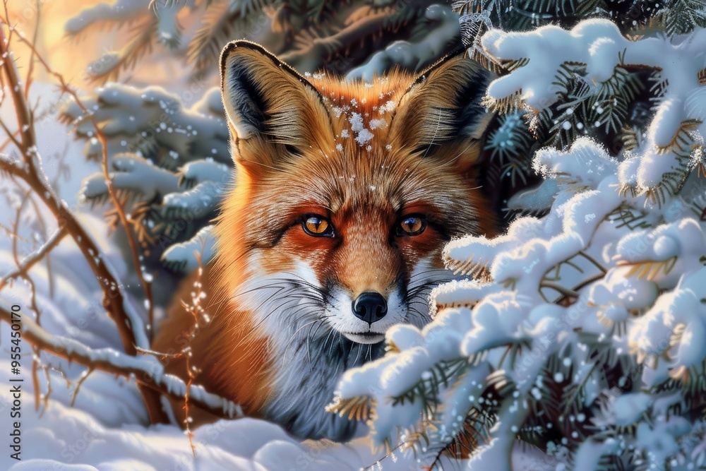 Obraz premium little baby fox in a winter forest