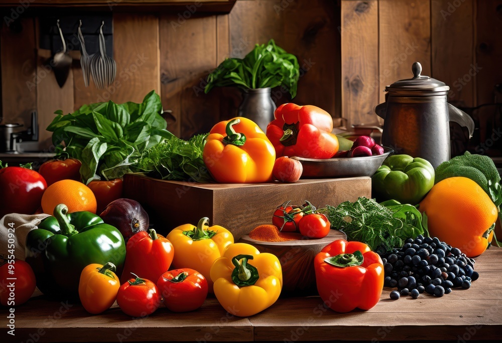 vibrant array fresh food ingredients artfully displayed kitchen countertop colorful spices, arrangement, aesthetic, appetizing, berries, bowls, carrots, chef vibrant array fresh food ingredients artfully displayed kitchen countertop colorful spices, arrangement, aesthetic, appetizing, berries, bowls, carrots, chef