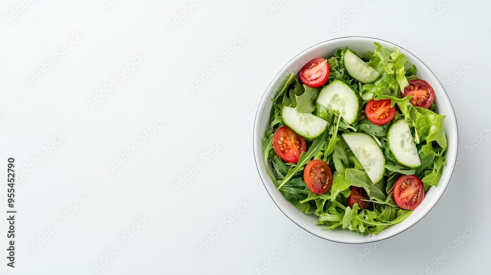 Fiber-packed salad with a variety of fresh greens, top view, photorealism, bright natural light Fiber-packed salad with a variety of fresh greens, top view, photorealism, bright natural light