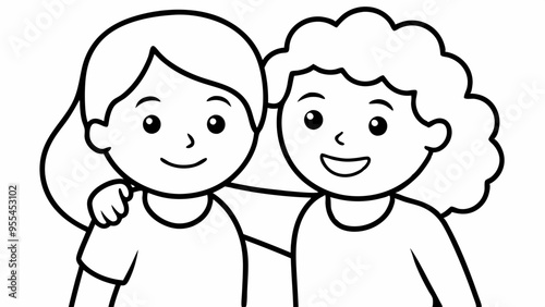 Bff buddies cute cartoon friends hugging line art  vector art illustration 