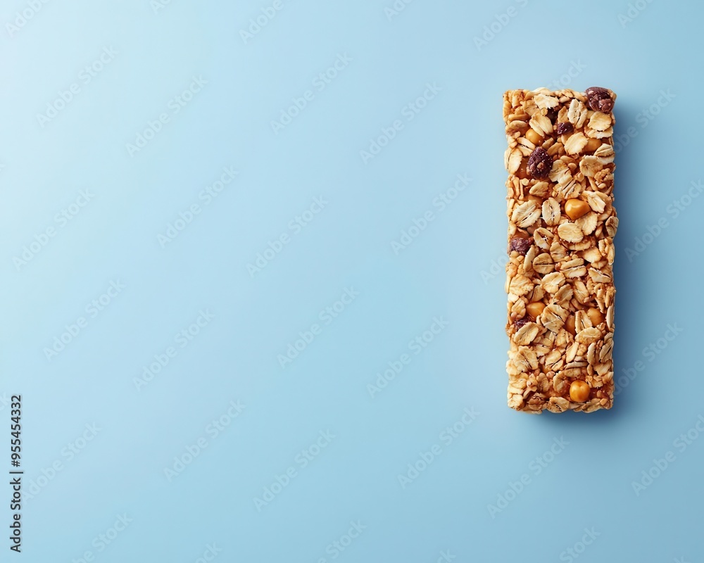 Prebiotic granola bar unwrapped, ready to eat, close-up, detailed texture, realistic lighting Prebiotic granola bar unwrapped, ready to eat, close-up, detailed texture, realistic lighting