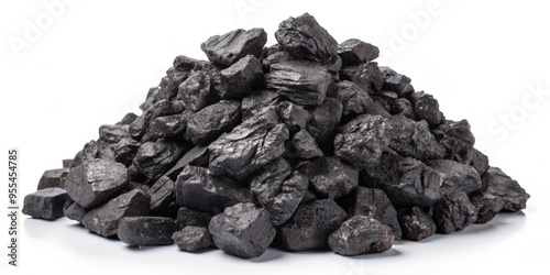 Black Coal Pile on White Background, Coal, Energy, Fossil Fuel, Fuel photo