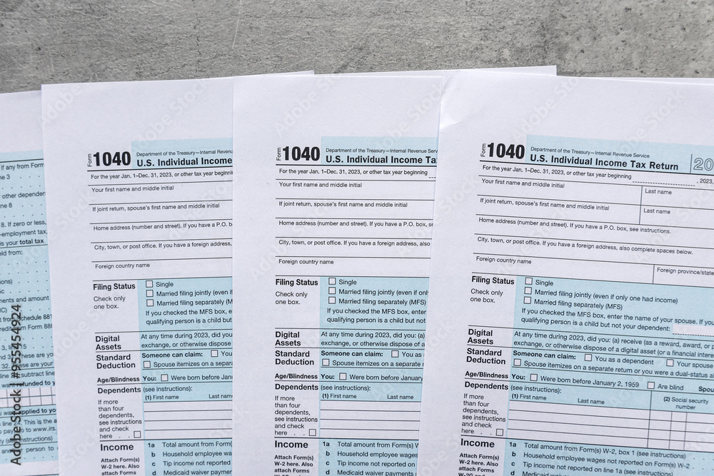 Fototapeta premium Close up of blank income tax forms 1040