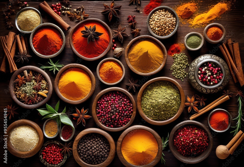 vibrant display colorful spices ingredients captured striking visuals culinary inspiration creativity, abundance, arrangement, art, attractive, bright vibrant display colorful spices ingredients captured striking visuals culinary inspiration creativity, abundance, arrangement, art, attractive, bright