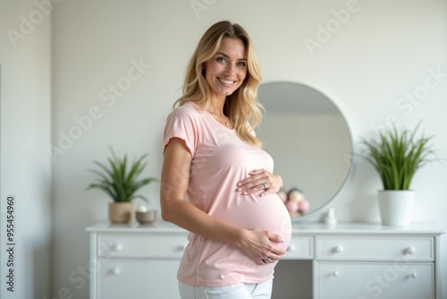 photo of happy pregnant woman standing and posing for picture at her room, generative AI Free Download photo of happy pregnant woman standing and posing for picture at her room, generative AI - GFXLoad