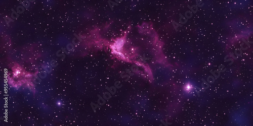 Seamless space texture background. Stars in the night sky with purple pink and blue nebula. A high resolution astrology or astronomy backdrop pattern.