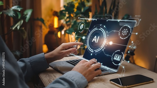 AI and Machine Learning Concept with Digital Interface in a Modern Office