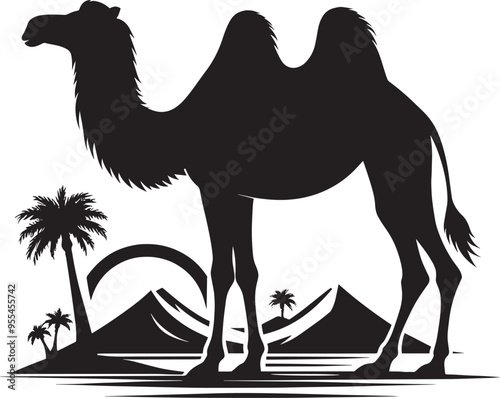 Desert camel animal Silhouette isolated on white background Minimalist camel vector illustration