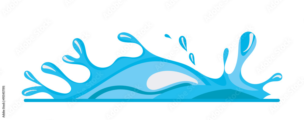 Flat vector illustration of a blue water splash with waves The splash and waves are depicted in a clean and simple design style showcasing the dynamic movements of water droplets Flat vector illustration of a blue water splash with waves The splash and waves are depicted in a clean and simple design style showcasing the dynamic movements of water droplets