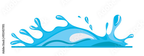 Flat vector illustration of a blue water splash with waves The splash and waves are depicted in a clean and simple design style showcasing the dynamic movements of water droplets