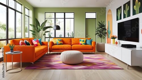 Modern Living Room with Vibrant Colors and Natural Light