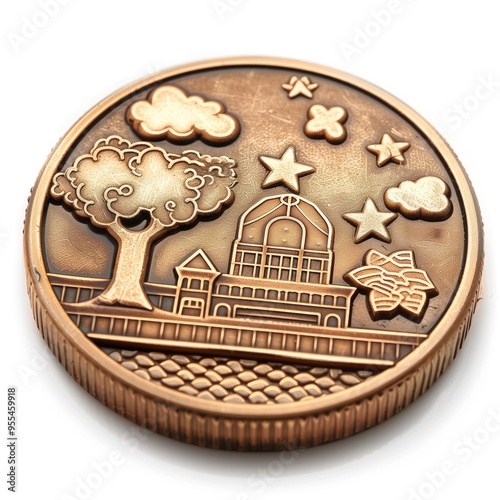 Gold Coin Video Game Asset, Retro Coin Isolated Currency Token, White Background Gaming Finance Object, Wealth Icon, Banking Symbol, Investment Item