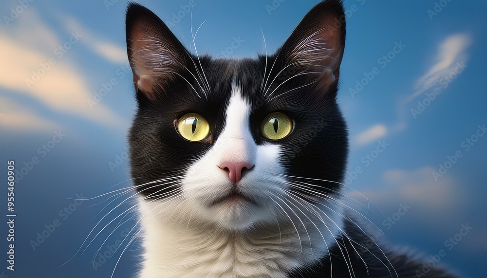 black and white cat close-up