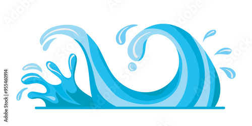 Ocean wave splashing in a flat vector illustration featuring abstract blue and white water showing motion and energy in a digital drawing fluid dynamics and fluidity abstract splash art wave scenery