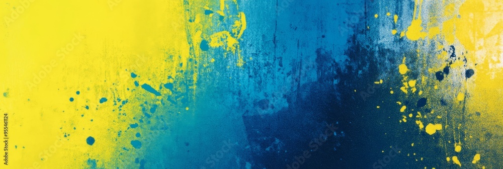Fototapeta premium Retro geometric gradient backdrop featuring a vibrant yellow and blue grainy style