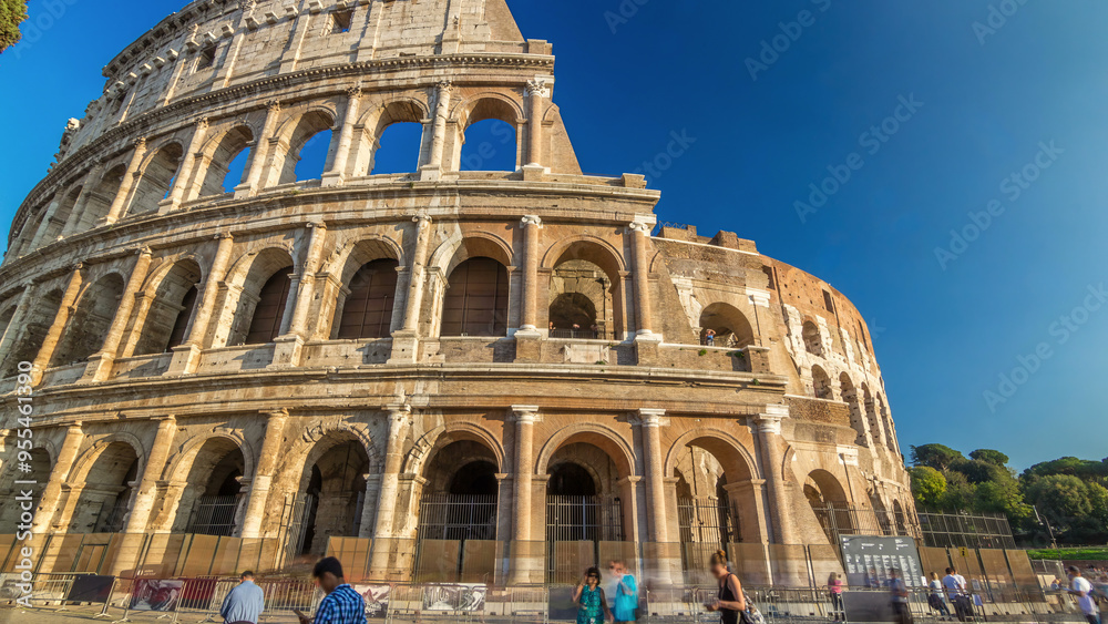 Obraz premium The Colosseum or Coliseum timelapse hyperlapse, also known as the Flavian Amphitheatre in Rome, Italy