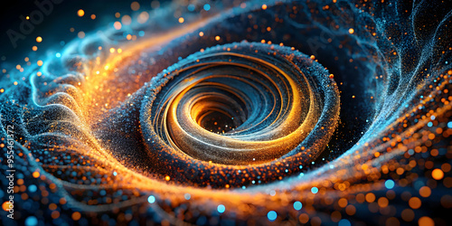 Cosmic Vortex: A mesmerizing digital art piece depicting a swirling vortex of energy, captured in a kaleidoscope of vibrant blue and orange hues. Its intricate details and ethereal glow evoke a sense 