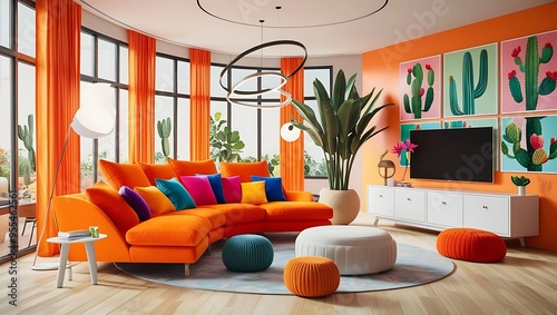 Modern Living Room with Vibrant Colors and Natural Light