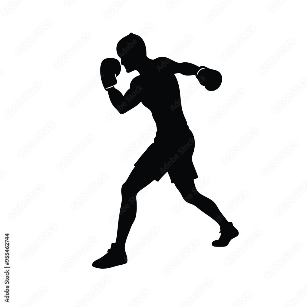 male boxing player pose vector silhouette, isolated white background male boxing player pose vector silhouette, isolated white background