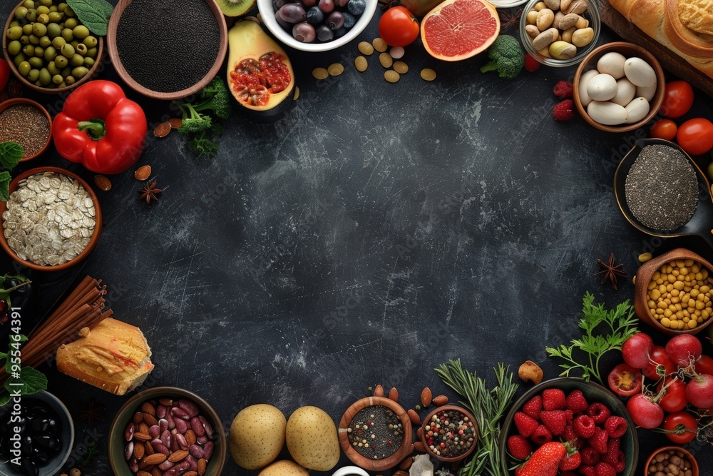 A rich assortment of gourmet food including bread, cheese, tomatoes, peppers, and nuts on a rustic table, evoking a fresh and organic feast. A rich assortment of gourmet food including bread, cheese, tomatoes, peppers, and nuts on a rustic table, evoking a fresh and organic feast.