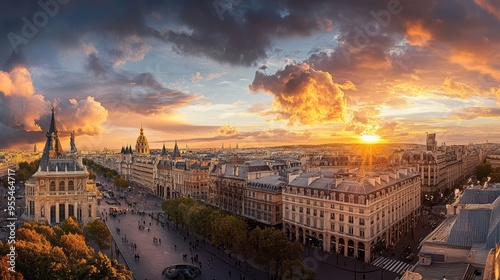 Stunning panoramic view of paris from mus  e d orsay rooftop featuring iconic landmarks photo