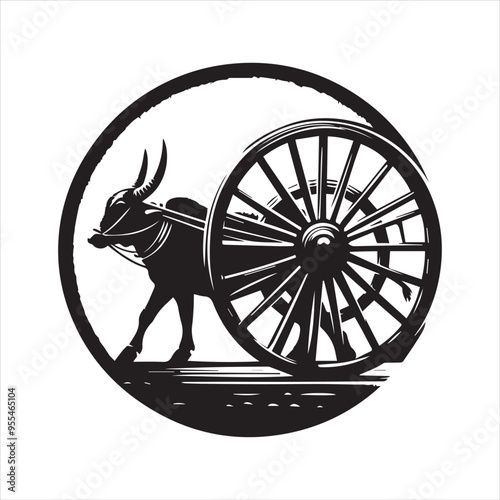 bullock cart wheel silhouette vector With White Background 