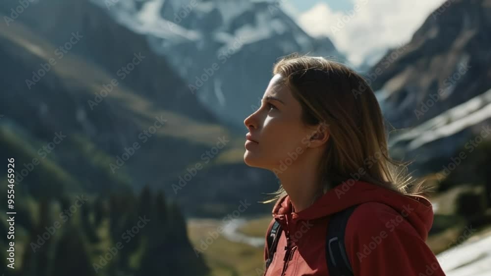 Woman Hiking in the Swiss Alps Woman Hiking in the Swiss Alps