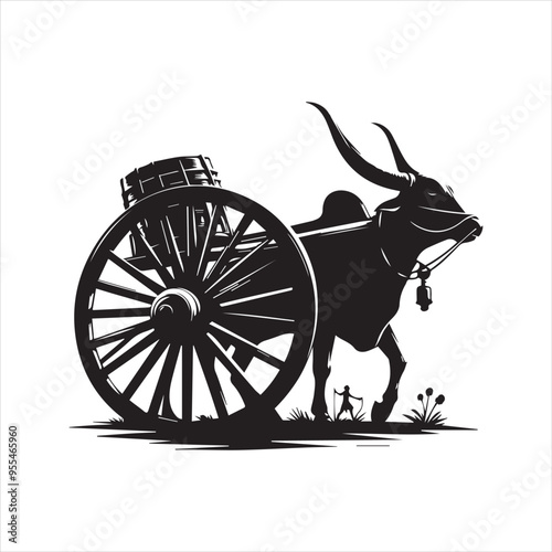 bullock cart wheel silhouette vector With White Background 